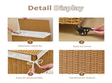 165L 3-Section Laundry Hamper with Lid and Wheels, Woven Rattan Rolling Laundry Hamper 60470878