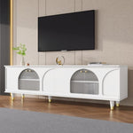 ZUN Contemporary TV Stand with Adjustable Shelves for TVs Up to 78'', Stylish Media Console with Gold 42216747