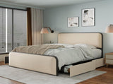 Modern Metal Bed Frame with Curved Upholstered Headboard and Footboard Bed with 4 Storage Drawers, N701P229017B