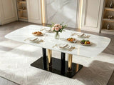 Modern Luxury Dining Table,51" Rectangular Tempered Glass Top with Marble Pattern Print,Gold W5123P515100