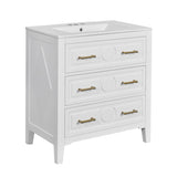 30'' Bathroom Vanity with Ceramic Sink Combo, Free Standing Single Vanity Set with 3 Drawers, Solid N710P246209K