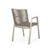 ZUN Outdoor Modern Aluminum Dining Chair with Rope Seat , Silver and Taupe 64679.00SIL