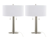 Master 29" Contemporary Metal Table Lamp in Polished Nickel and White Linen Shade from Grandview B202P224105