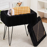 Faux Fur Storage Ottoman Vanity Stool with Metal Legs, Anti-Slip Feet, and Hidden Storage, 16.5" x 03652854