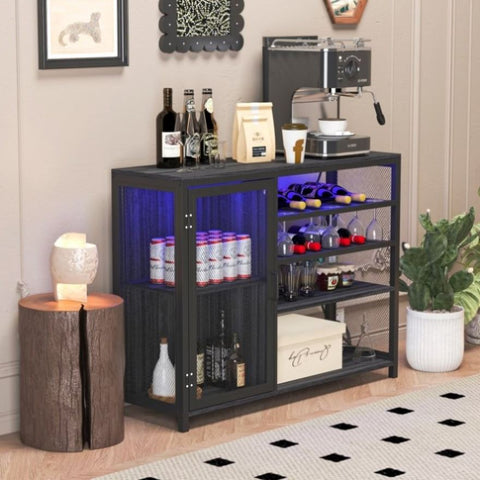 ZUN Bar Cabinet,Wine Bar Cabinet,Liquor Storage Credenza,Sideboard with Wine Racks & Stemware 42896183
