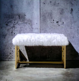 Bagley II White Faux Fur & Gold Finish Bench B2726P278575