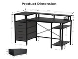 3-Drawer 4-Shelf P2 Particleboard Iron Pipe Computer Desk with Power Strip 61492836