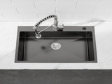 Stainless Steel Kitchen Sink, 30x19 Single Bowl, Overmount Handmade Sink in Black, with US 09418376