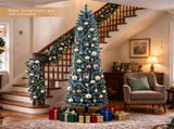 6 FT Slim Pencil Artificial Christmas Tree, Frosted Gray-Green & Silver Needles, Flame Retardant 09322143