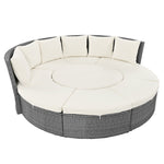 ZUN Patio 5-Piece Round Rattan Sectional Sofa Set All-Weather PE Wicker Sunbed Daybed with Round 30883835