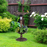 Bronze Standing Pedestal Birdbath and Feeder Combo with Solar Powered Lamp 91073086