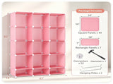 3-Cube Pink Modular Kids Closet, PP & Metal Storage Organizer with Hanging Rods, Tool-Free Assembly 28375438