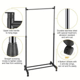 ZUN Garment Racks 3ft-5.18ft Height Adjustable Clothes Stand Foldable Clothes Hanger w/ Wheels Storage 59687862