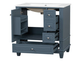 24" Bathroom Vanity with Sink Drawers, Gray Blue Freestanding Vanity Cabinet with Ceramic Top 93166940