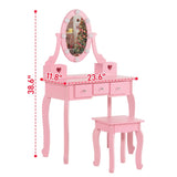 Kids Vanity Set with Mirror and Lights and Stool, 5 Storage Drawers, Pretend Play Princess Makeup 07602676
