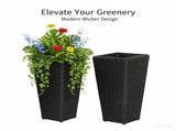 Set of 2 Rattan Planters with Removable Inner Pots, Metal Frame Adjustable Foot Pads for Garde 64398840