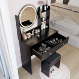 17" Round LED Mirror Vanity Table Soft Cushion Stool Set, Large Mirror, Touch Switch, 3 colors, W3258P311350