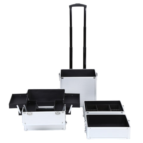 ZUN 4-in-1 Rolling Makeup Case Aluminum Salon Cosmetic Train Trolley OrganizerNo Shipping On Weekends, 43084382