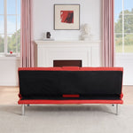 ZUN 67" Red Leather Multifunctional Double Folding Sofa Bed for Office with Coffee Table W165880941