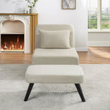 3 in 1 Foldable Linen Chaise Lounge with Adjustable Backrest, Footrest & Detachable Pillow, W1716P280541