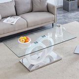 Contemporary Style Glass-Top MDF Coffee Table with White Base - Suitable for Living Rooms and Lounge W3226P279047