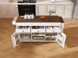 74.8" Kitchen Island Extendable Dining Table & Power Outlet - Rolling Storage Cart on Wheels 37564725