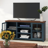 67 inch TV Stand Console for TVs up to 80 inches, No Assembly Required, Blue Denim and Whiskey B108P160177