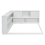 ZUN Full Floor Bed with L-shaped Bookcases, sliding doors,without slats,White W504P146192