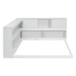 ZUN Full Floor Bed with L-shaped Bookcases, sliding doors,without slats,White W504P146192