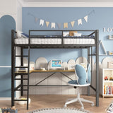 ZUN Twin Metal Loft Bed with L-Shaped Desk, Charging Station Loft Bed Frame Twin Size, Safety Guard & W2889P205074