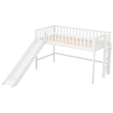 ZUN Twin Size Low Loft Bed with Ladder and Slide,White 74563380