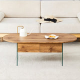 Coffee table with double drawers. The board surface is MDF sticker, and both sides are transparent W1151P191785