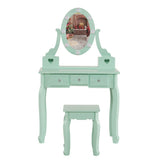 ZUN FCH Kids Vanity Set with Mirror and Lights and Stool, 5 Storage Drawers, Pretend Play Princess 92849524