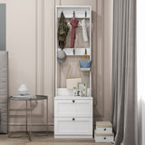 2-in-1 Coat Rack and Nightstand,Wood Bedside/Entryway Storage Organizer with Drawer & Hooks, W331P280719