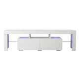 Modern White TV Stand, 20 Colors LED TV Stand w/Remote Control Lights W33131188