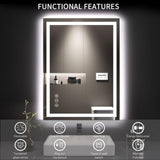 32x24 Inch IP54 Waterproof Bathroom Vanity Mirror - Anti-Fog LED, Front/Backlit, Touch Control, High W3377P309970