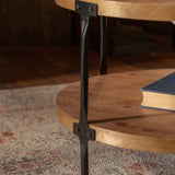 Round two-ply Coffee Table Handcrafted Relief Sturdy Pedestal Wooden Olive-Shaped Tea Table for W3081P255114