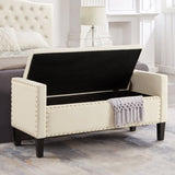 ZUN Upholstered Tufted Button Storage Bench with nails trim,Entryway Living Room Soft Padded Seat with W2186139089