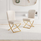 ZUN Dining Set of 2, Beige velvet Backrest and golden Metal legs.For Modern Kitchen Dining Room W1727P195278