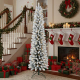 5FT Christmas w/ 100 Warm White LED Lights Flocked Pencil Artificial Plant 263 Tips Slim PVC 15872664