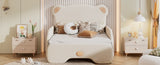 Twin XL Size Upholstered Stretchable Vaulted Sofa Bed, Bear Shaped Headboard, Beige N709P182128A