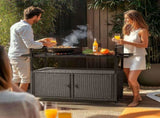 Outdoor Bar Cart Table, Large Wicker Island Rolling Cart, Wheeled Buffet Serving Cart with Glass Top 27563014