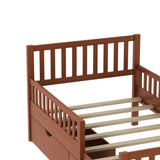 Twin Size Wood Platform Bed with Guardrails on Both Sides and Two Storage Drawers, Walnut N733P172696D