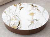 Round Wood Coffee Table with Faux Marble Tabletop W3136P304987