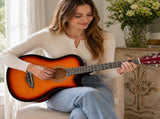 Sunset color 38-inch Acoustic Guitar with Picks, Strings, Capo, Case, Tuner, and Strap 82792683