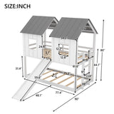 Twin over Twin House Bunk Bed with Slide and Windows,White 56897346