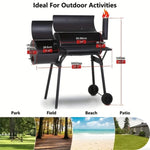 ZUN Charcoal Barbecue Grill with Offset Smoker, Metal Iron Barrel BBQ Trolley with Storage Shelves 97964244