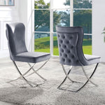 ZUN Glam Gray Velvet 2pcs Side Chairs Button-Tufted Chrome Frame Upholstered Dining Chairs Furniture Set B011P208972