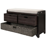 ZUN Storage Bench with Removable Basket and 2 Drawers, Fully Assembled Shoe Bench with Removable Cushion 25500376