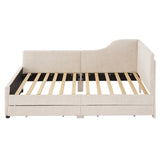 Twin Size L-Shaped Corduroy Daybed,Upholstered Bed Frame with 2 Storage Drawers, Beige N733P171470A